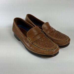 Bostonian Stadium Mens Brown Leather Woven Penny‎ Loafers Shoes